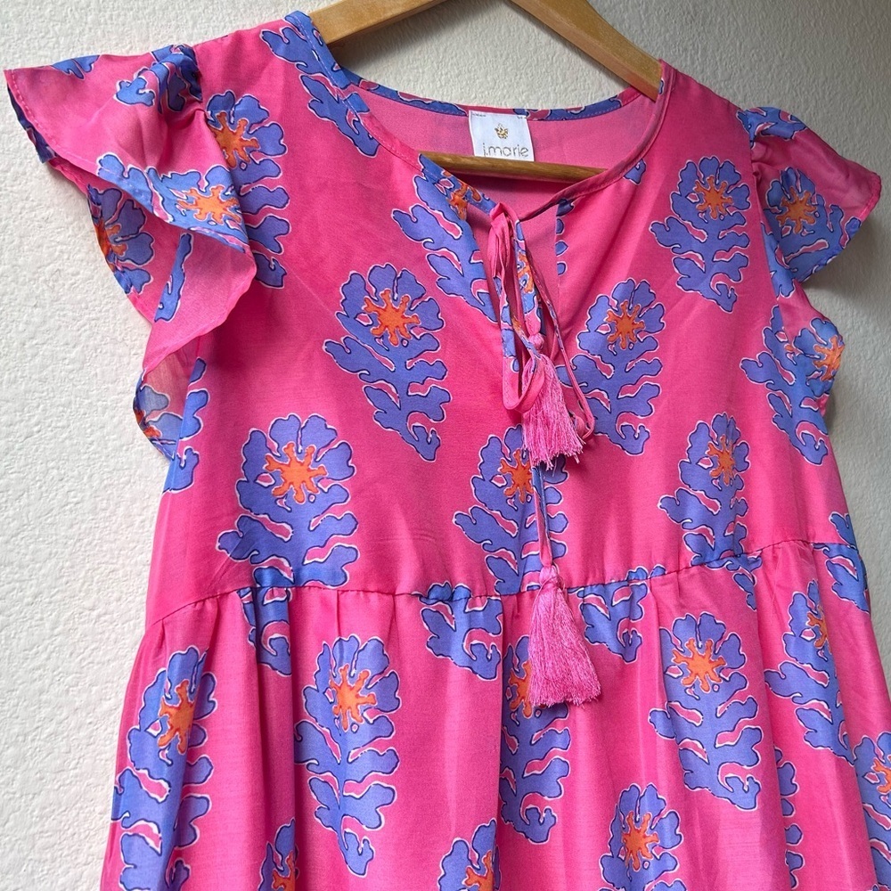 NWT J.Marie Pink Blue The Piper Floral Ruffle Dress Sz S - Picture 5 of 16